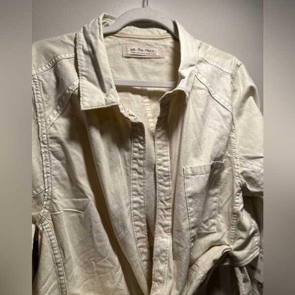 We The Free 2 Way Long Sleeve Wrap Around Ivory Denim Cropped Top Front Pocket - Picture 6 of 16